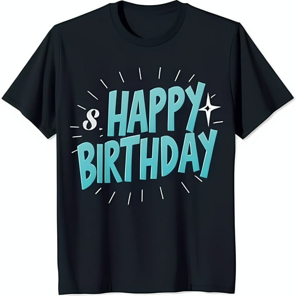 Bold Black T-Shirt with Colorful 'Happy Birthday 8' Graphic