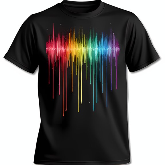 Bold Black T-Shirt with Colorful Rainbow Soundwave Dripping Design