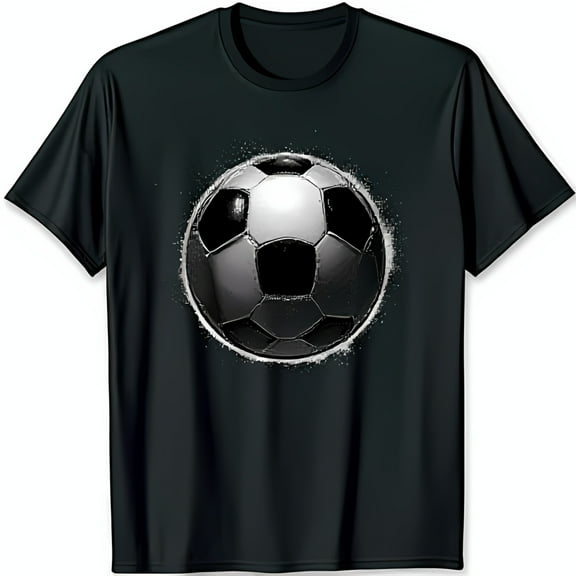 Bold Black T-Shirt with Contrast Soccer Ball Graphic for Fans