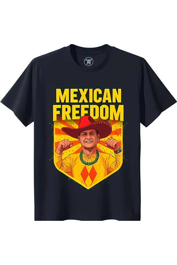 Bold Black T-Shirt with Cowboy Graphic & 'MEXICAN FREEDOM' Text