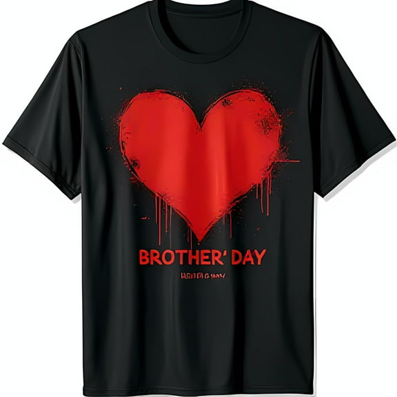 Bold Black T-Shirt with Dripping Red Heart & 'Brother's Day' Graphic