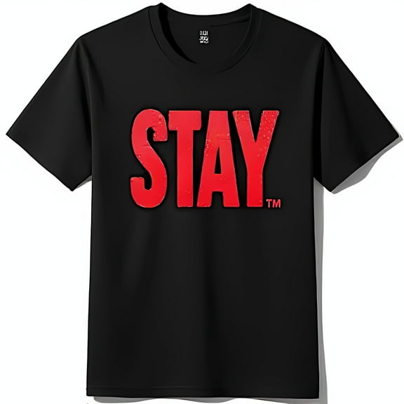 Bold Black T-Shirt with Embossed 'STAY' Graphic in Red Stand Out Style
