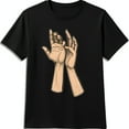 thumbnail image 1 of Bold Black T-Shirt with Expressive Graphic of Reaching Hands Eye Catching Design, 1 of 5