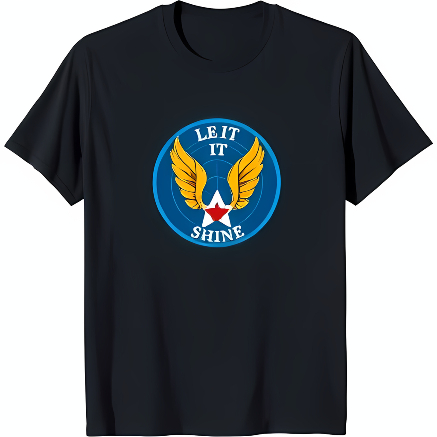 Bold Black TShirt with Eye Catching Circle Graphic and 'Let It Shine