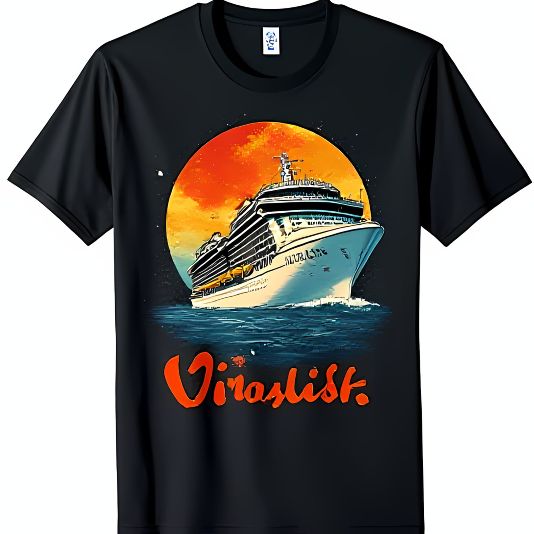 Bold Black TShirt with Eye Catching Cruise Ship Graphic & Viralsist