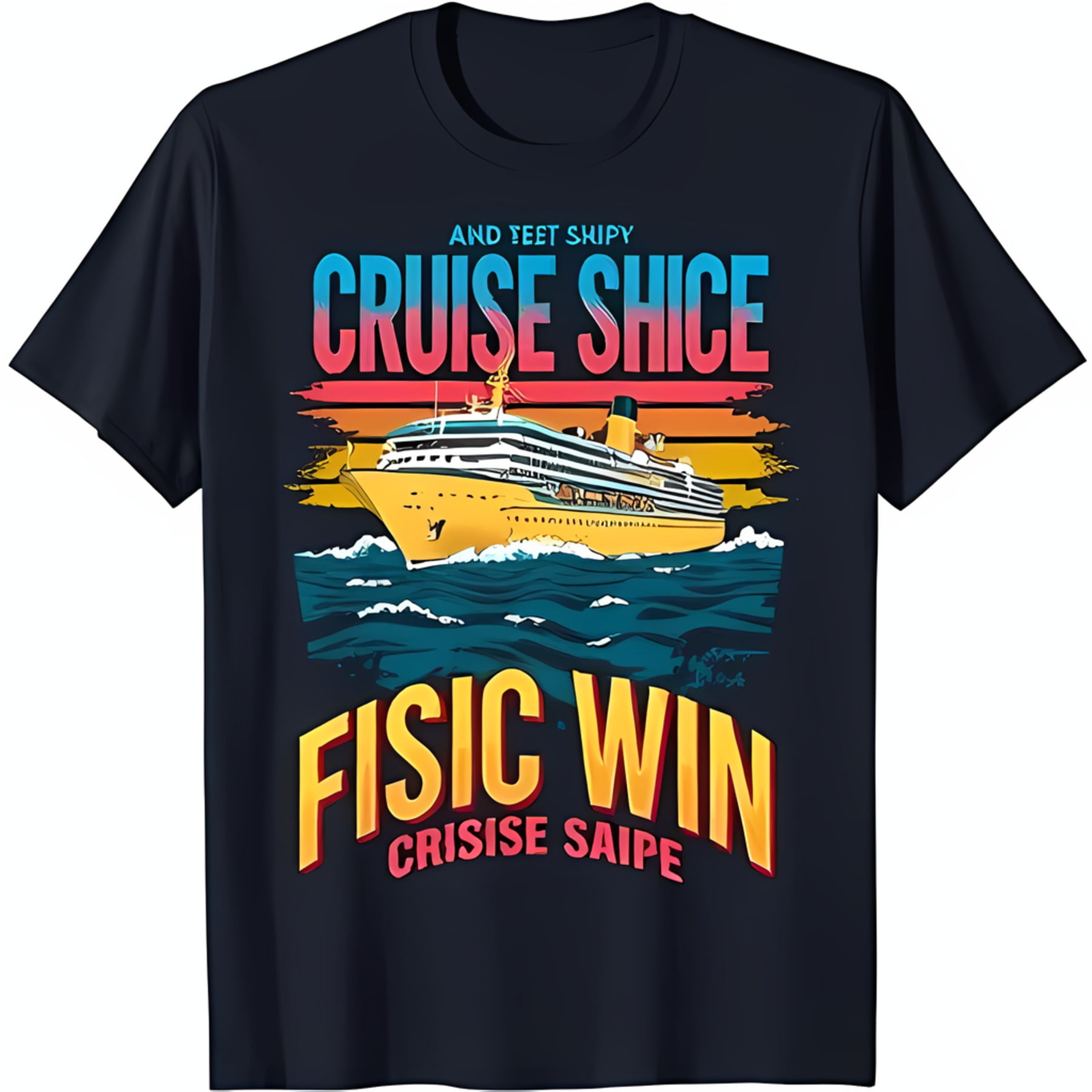 Bold Black TShirt with Eye Catching Cruise Ship Graphic and Fun Text