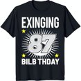 Bold Black TShirt with Eye Catching 'EXINGING 87 BILB THDAY' Graphic