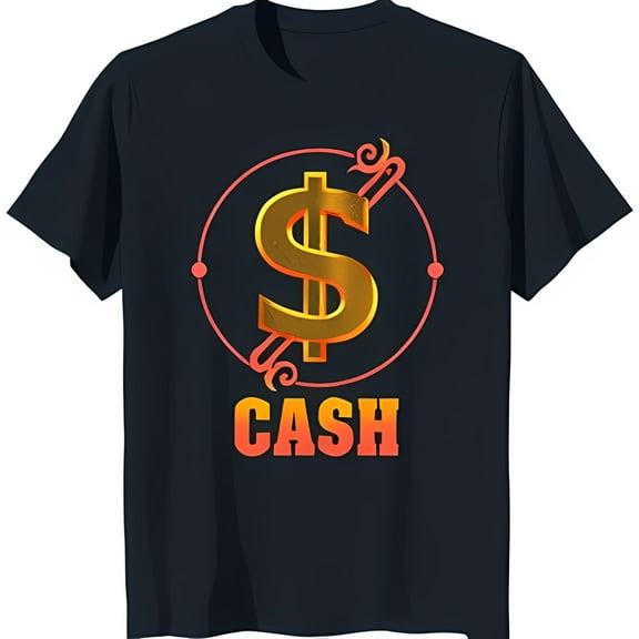 Bold Black T-Shirt with Eye Catching Gold Sign Graphic & 'CASH' Text