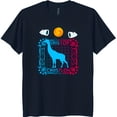 thumbnail image 1 of Bold Black T-Shirt with Eye Catching Graphic: Blue Giraffe & Colorful, 1 of 5