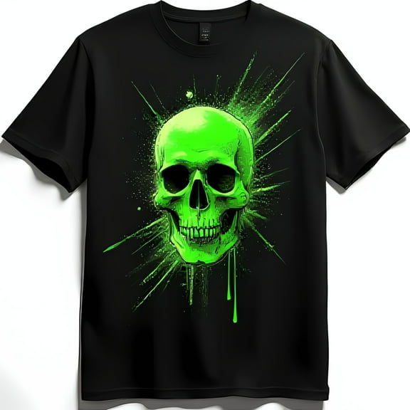 Bold Black T-Shirt with Eye Catching Green Graphic & Dripping Design