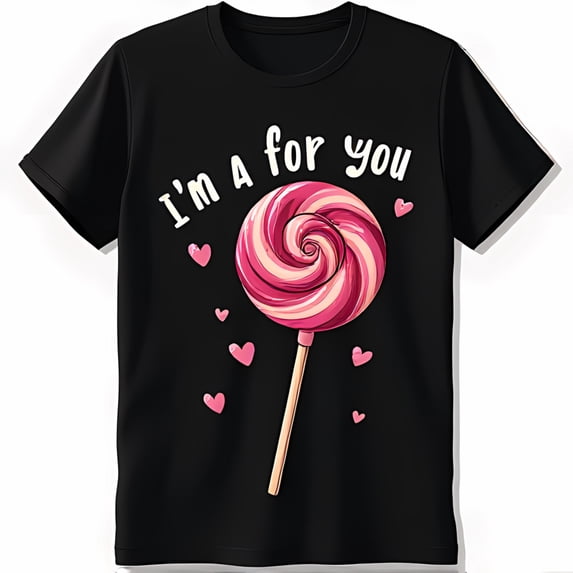 Bold Black T-Shirt with Eye Catching Lollipop Graphic for Sweethearts