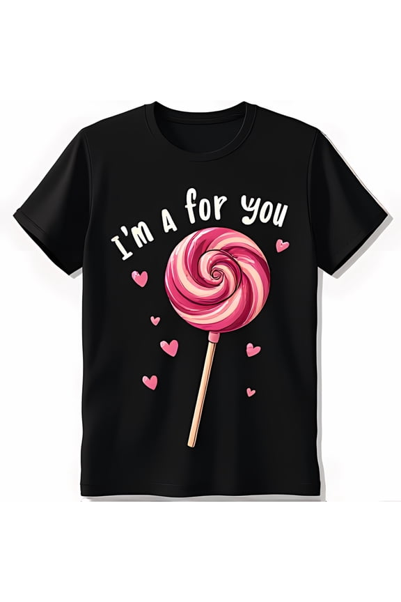 Bold Black T-Shirt with Eye Catching Lollipop Graphic for Sweethearts