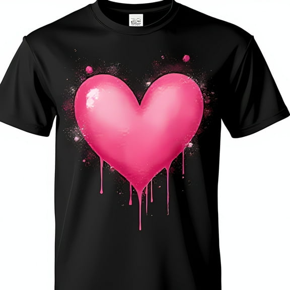 Bold Black T-Shirt with Eye Catching Pink Heart Dripping Graphic