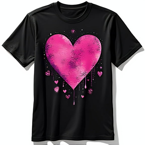Bold Black T-Shirt with Eye Catching Pink Heart Graphic & Dripping Design