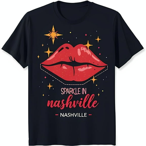 Bold Black T-Shirt with Eye Catching Red Glitter Lip Graphic in Nashville