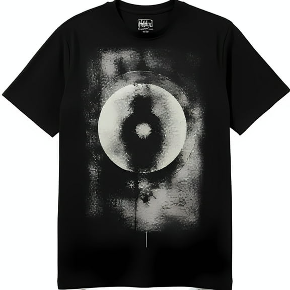 Bold Black T-Shirt with Eye Catching White Circle Graphic & Splatter Design