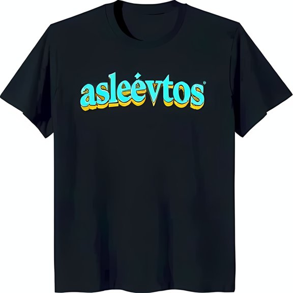 Bold Black T-Shirt with Eye Catching 'asleévtos' Graphic in & Yellow