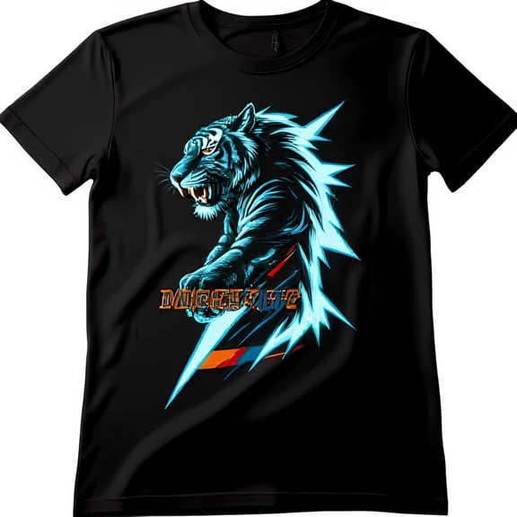 Bold Black T-Shirt with Fierce Blue Graphic Design