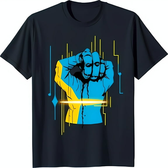 Bold Black T-Shirt with Fist Clenched Graphic and Glowing Design