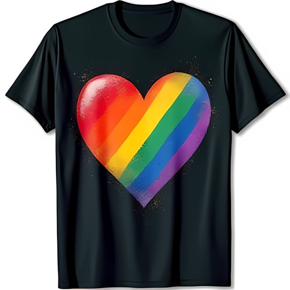 Bold Black T-Shirt with Graffiti Rainbow Heart Design Love & Pride Statement Tee
