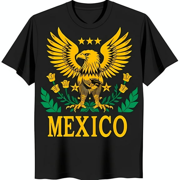 Bold Black T-Shirt with Graphic Cactus & 'MEXICO' Design