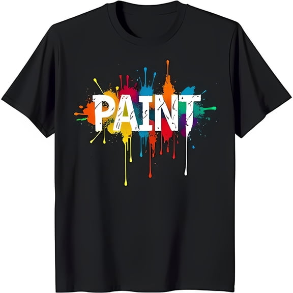 Bold Black T-Shirt with Graphic & Colorful Splatter Design
