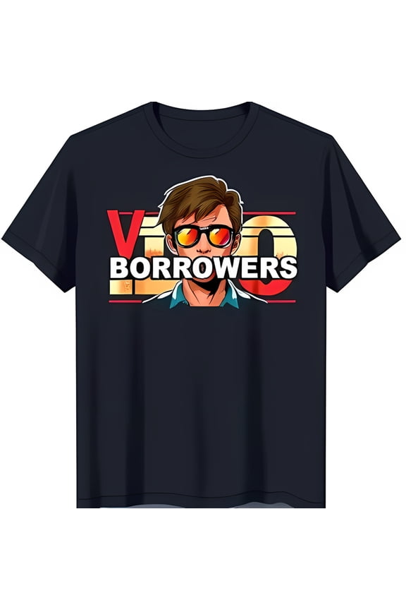 Bold Black T-Shirt with Graphic of Cool Man in Sunglasses & 'Borrowers' Design