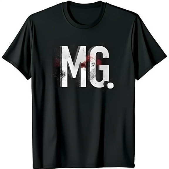 Bold Black T-Shirt with Grunge Style MG Chest Graphic & Red Splatter