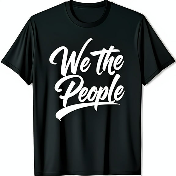 Bold Black T-Shirt with Handwritten We the People Graphic Casual Style