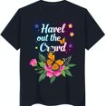 thumbnail image 1 of Bold Black T-Shirt with 'Havel Out the Crowd' Graphic Butterfly & Floral Design, 1 of 5