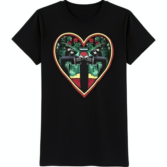 Bold Black T-Shirt with Heart Shaped Graphic & Racing Cars Design