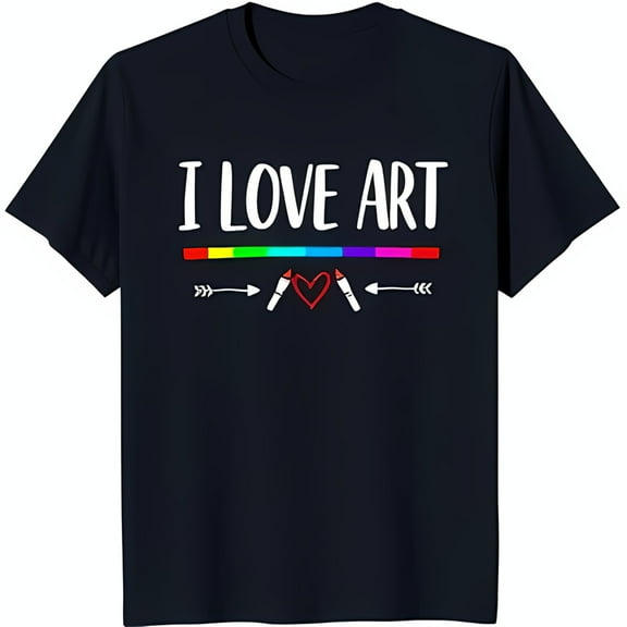 Bold Black T-Shirt with 'I LOVE ART' Graphic & Heart Design