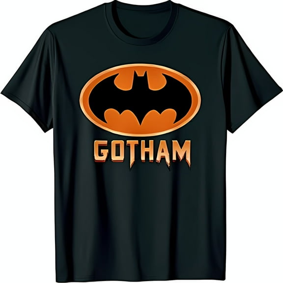Bold Black T-Shirt with Iconic Symbol & GOTHAM Graphic