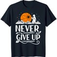 thumbnail image 1 of Bold Black T-Shirt with Inspiring Monkey Climbing Mountain Graphic 'Never Give Up' Design, 1 of 5