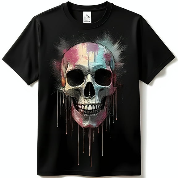 Bold Black T-Shirt with Intricate Graphic & Dripping Design