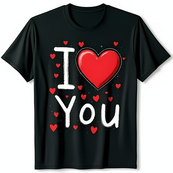 Bold Black T-Shirt with Large Red Heart & I Love You Graphic for Any Occasion