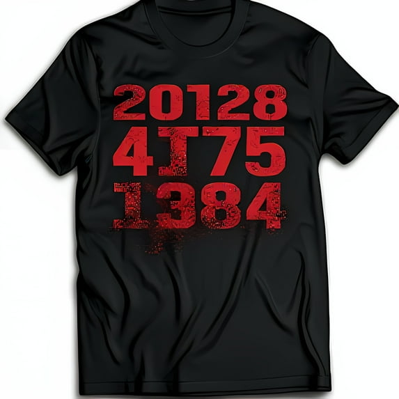 Bold Black T-Shirt with Large Red Numbers 20128 4775 1384 Stylish Graphic Tee