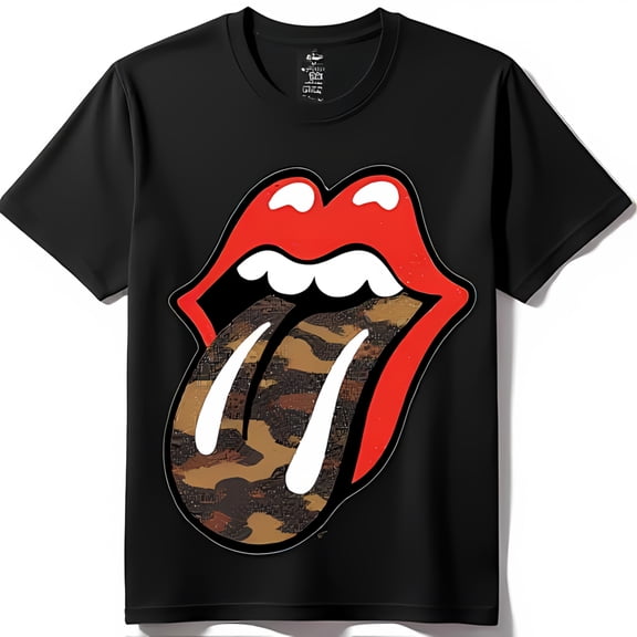 Bold Black T-Shirt with Large Red & White Tongue Graphic