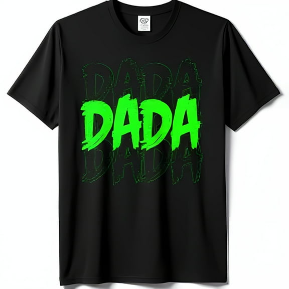 Bold Black T-Shirt with Layered DADA Graphic in Bright Green Unique Design