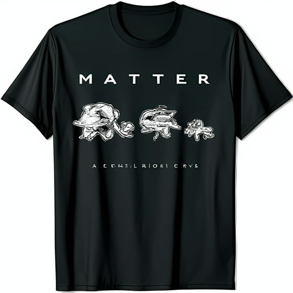 Bold Black T-Shirt with MATTER Graphic & Abstract Creatures Design