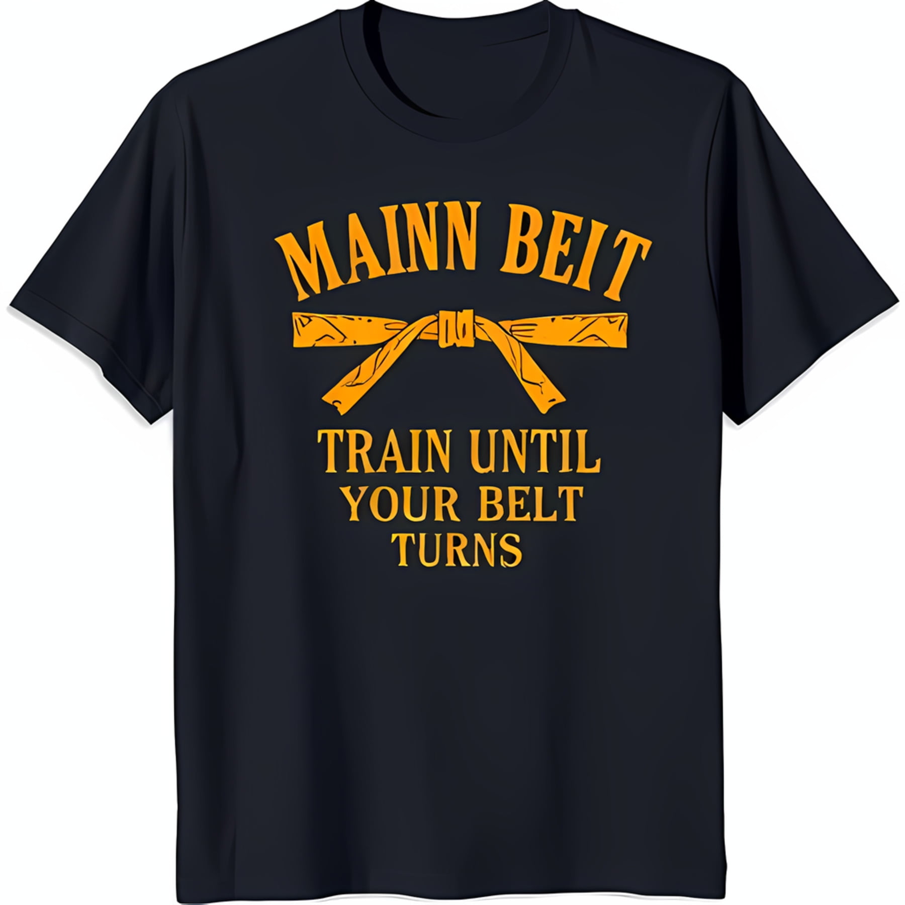 Bold Black TShirt with 'Mainn Beit' & Yellow Martial Belt Design