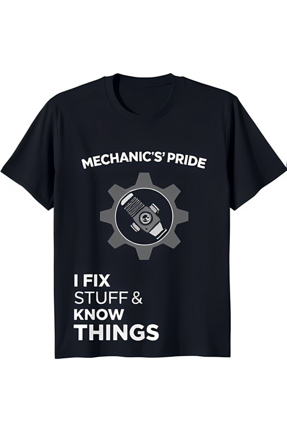 Bold Black T-Shirt with 'Mechanic's Pride' Graphic & Design
