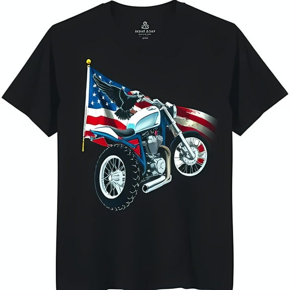 Bold Black T-Shirt with Motorcycle Graphic & Eagle Design