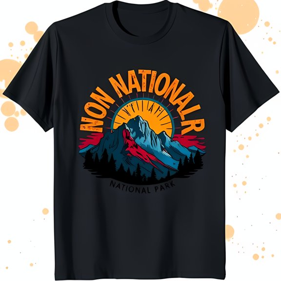 Bold Black T-Shirt with Mountain Landscape Graphic & Fun Text