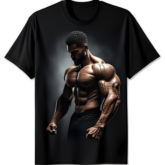 Bold Black T-Shirt with Muscular Chest Graphic for Fitness Enthusiasts