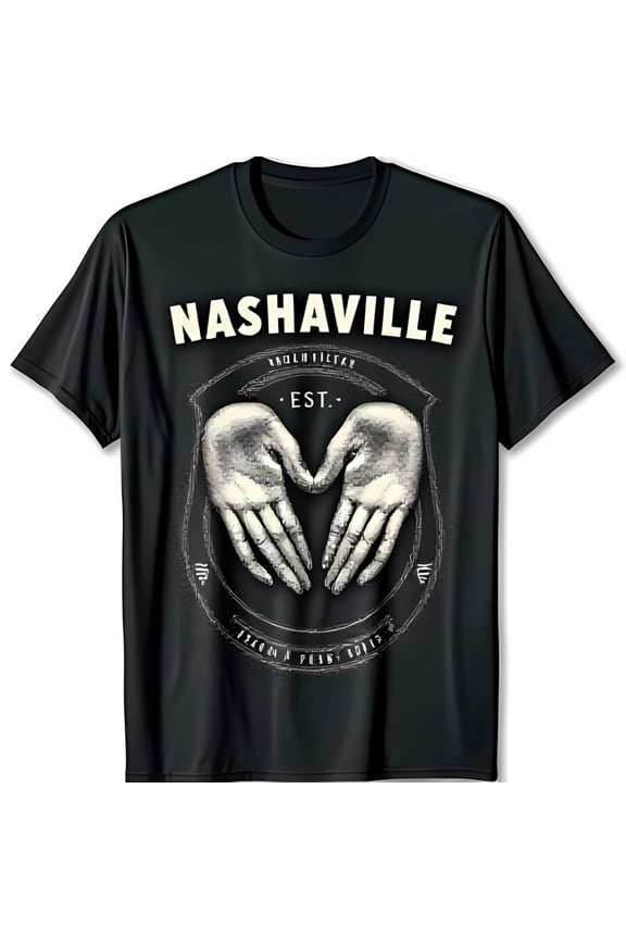 Bold Black T-Shirt with 'NASHVILLE' Graphic & Heart Design for City Lovers