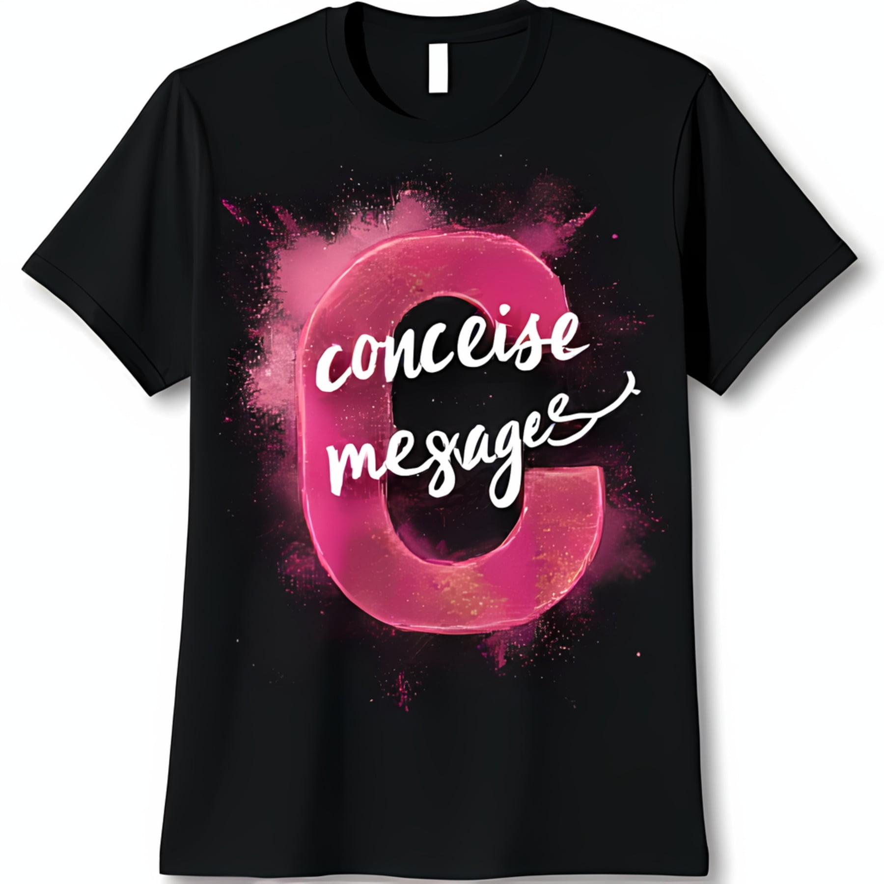 Bold Black T-Shirt with Pink 'C' and 'Concise Messages' Design Eye ...