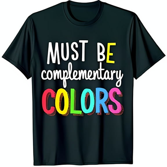 Bold Black T-Shirt with Playful Chest Graphic: 'Must Be Colors' Design