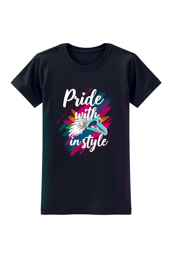 Bold Black T-Shirt with 'Pride Within Style' Graphic & Colorful Bird Design