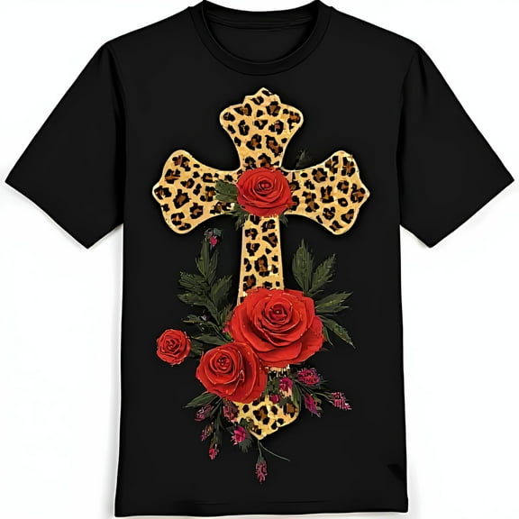 Bold Black T-Shirt with Print & Red Roses Graphic Design